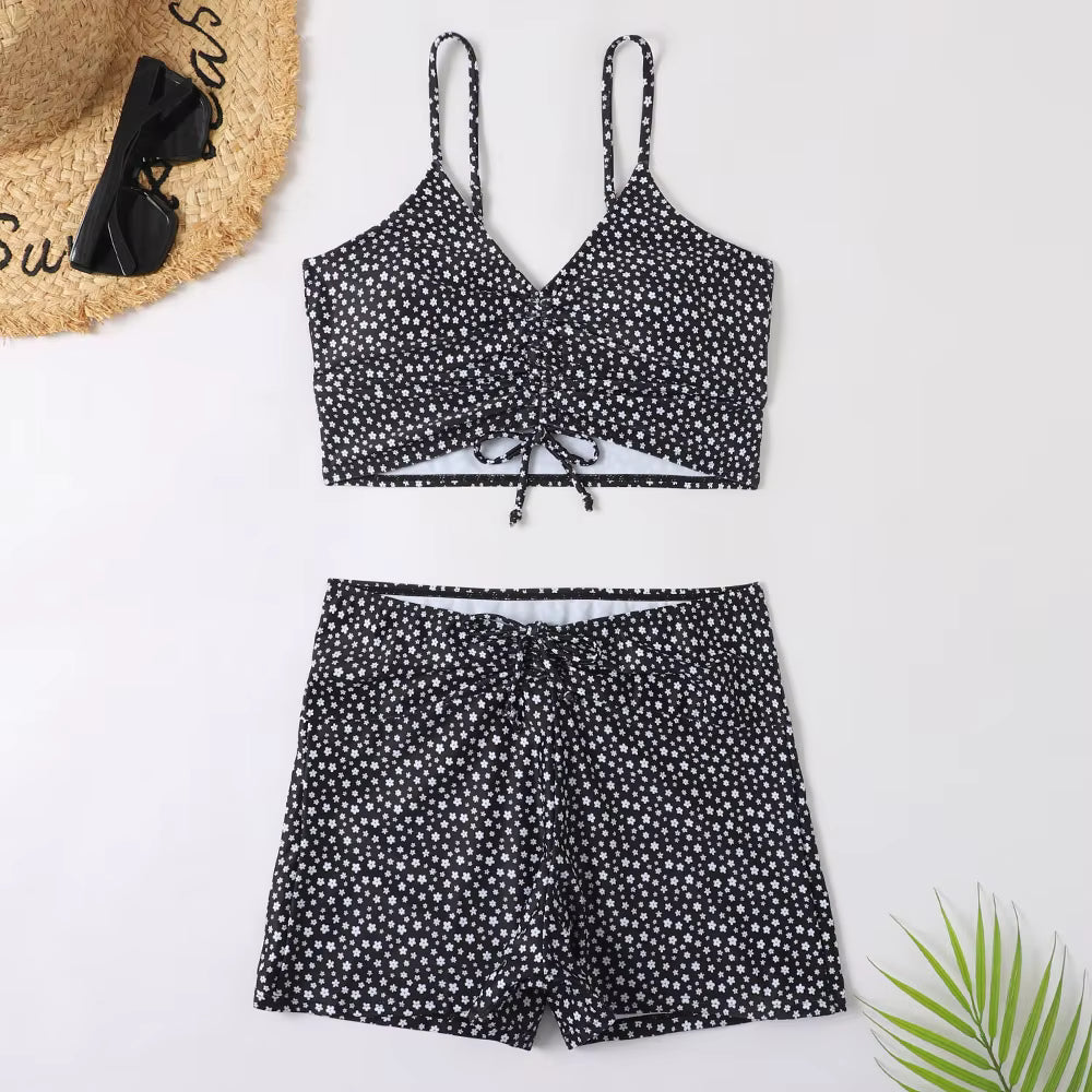 Bikini retro w drobny print z wysokim stanem i topem typu bralette