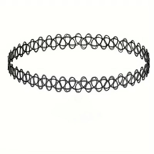 Elastyczny choker pleciony w stylu gotyckim z czarnej żyłki - Senséra