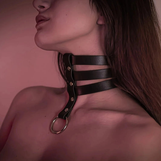 Harness choker damski z paskami i ringiem na szyję - Senséra
