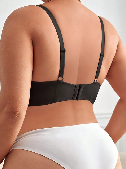 Koronkowy biustonosz plus size push up z ozdobnymi paskami i fiszbinami - Senséra
