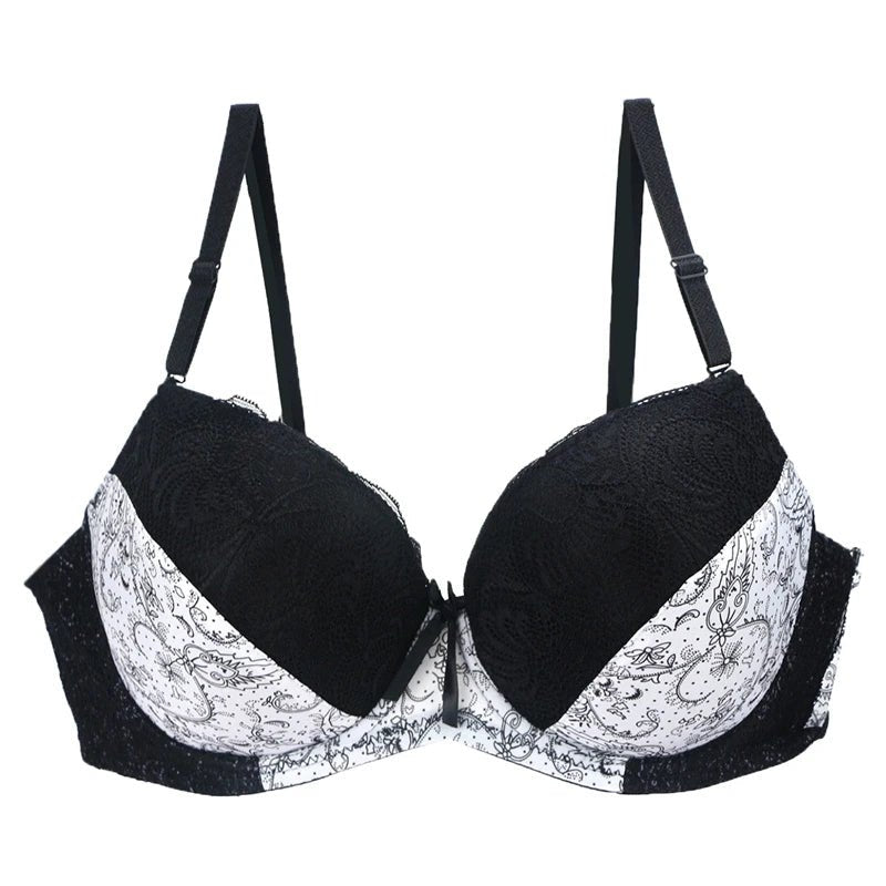 Koronkowy biustonosz push up plus size z pełnymi miseczkami i kontrastowym wzorem - Senséra