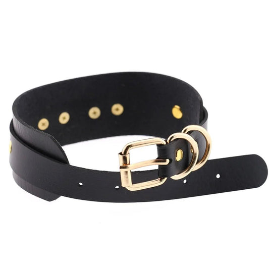 Skórzany choker z sercem i metalowymi detalami w stylu goth - Senséra
