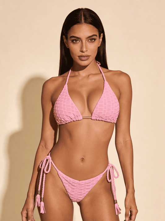 Teksturowane bikini z plecionymi wiązaniami i trójkątnym topem - Senséra