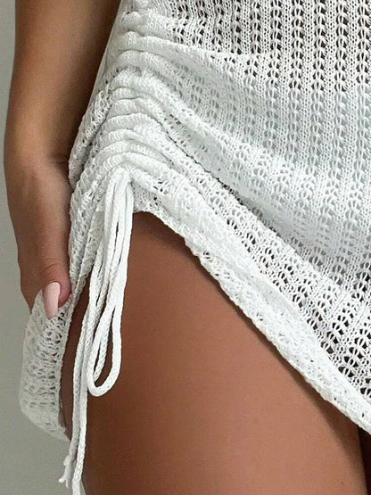 Ażurowa spódniczka plażowa mini z wiązaniem i asymetrycznym krojem - Senséra
