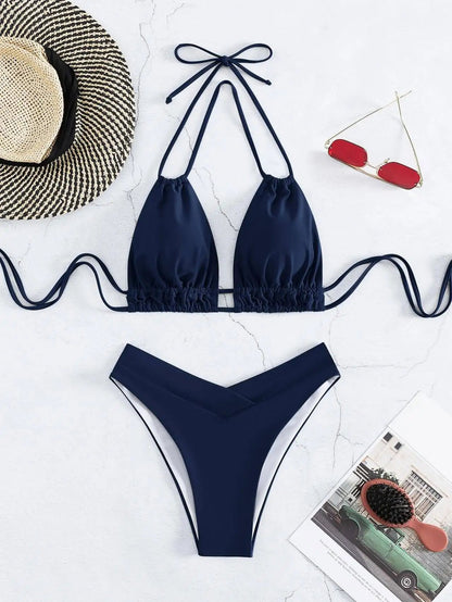 Bikini modelujące z marszczonym topem i wysokim wycięciem fig - Senséra