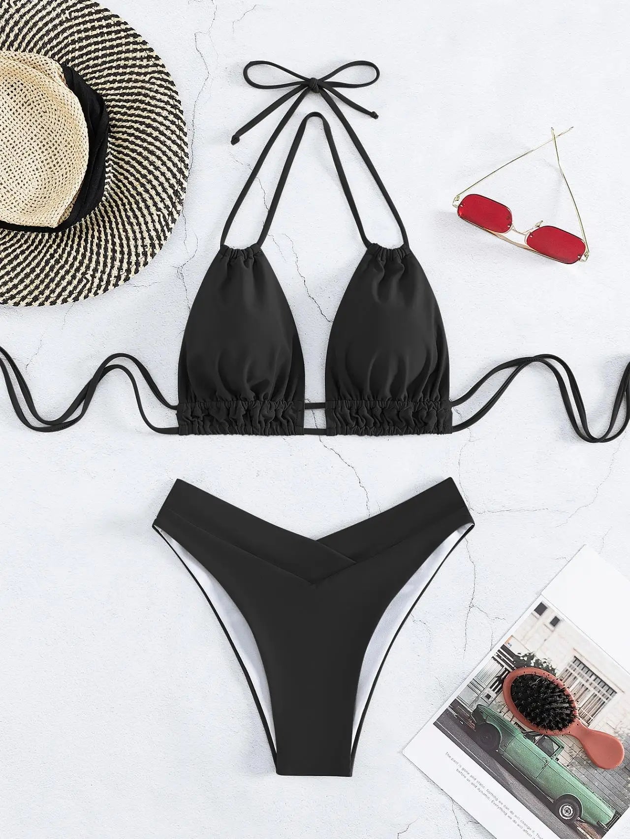 Bikini modelujące z marszczonym topem i wysokim wycięciem fig - Senséra