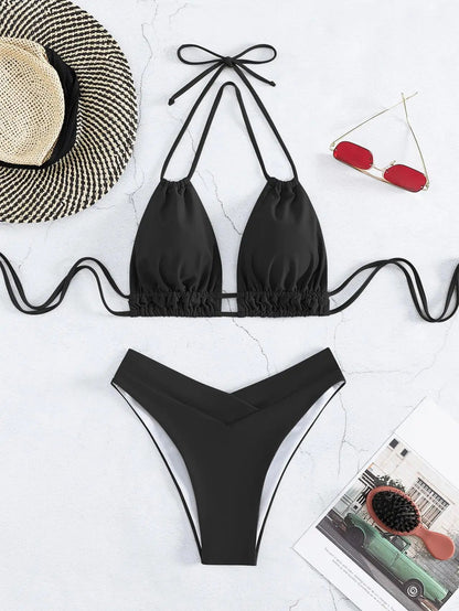 Bikini modelujące z marszczonym topem i wysokim wycięciem fig - Senséra