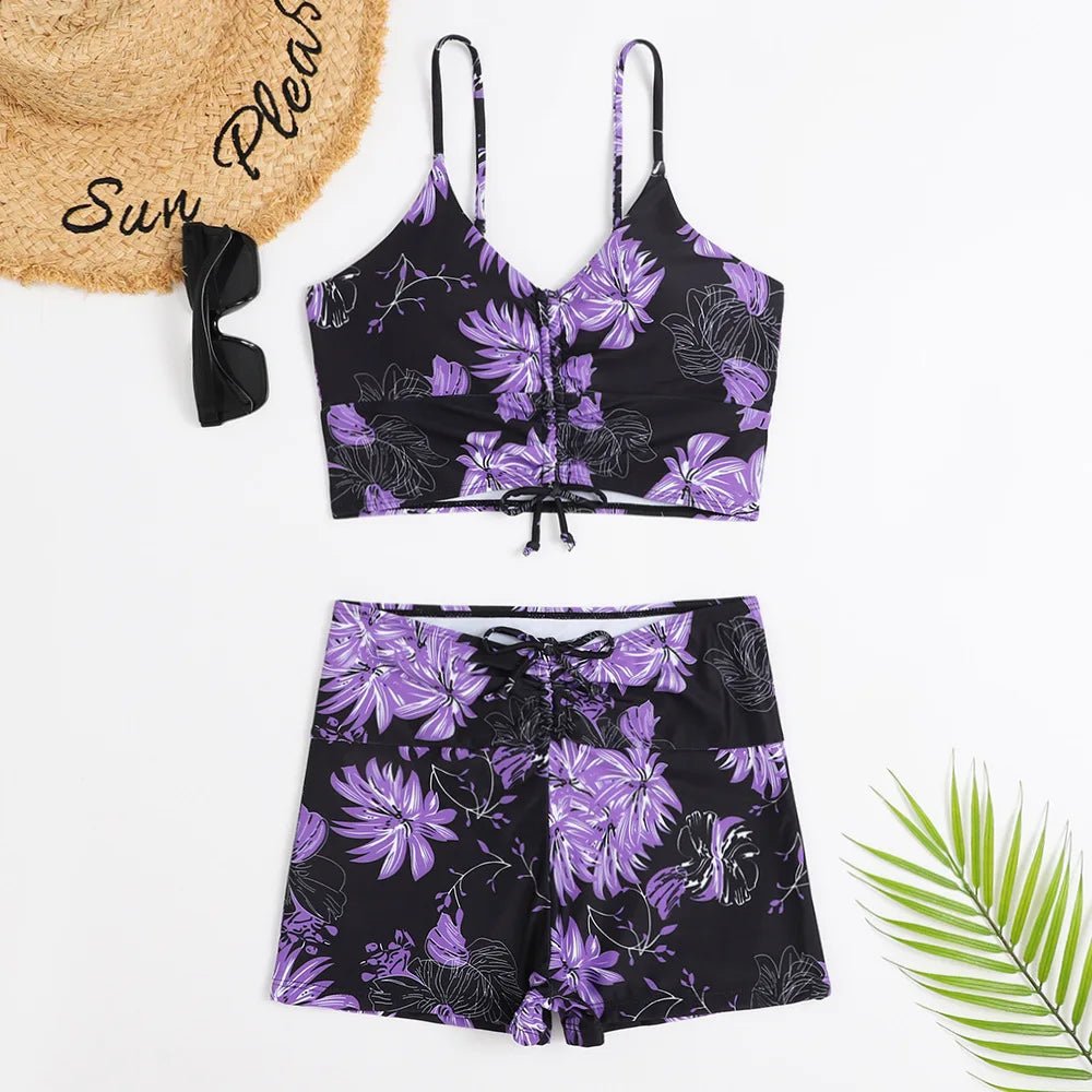 Bikini retro w drobny print z wysokim stanem i topem typu bralette - Senséra