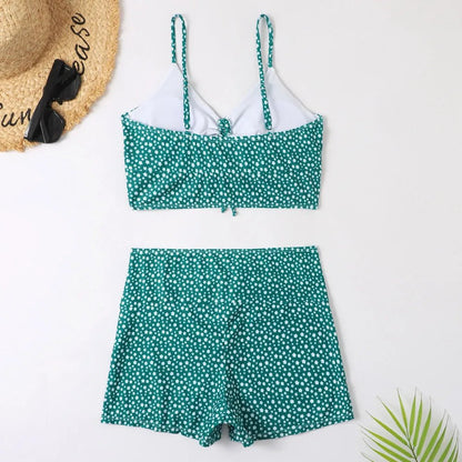 Bikini retro w drobny print z wysokim stanem i topem typu bralette - Senséra