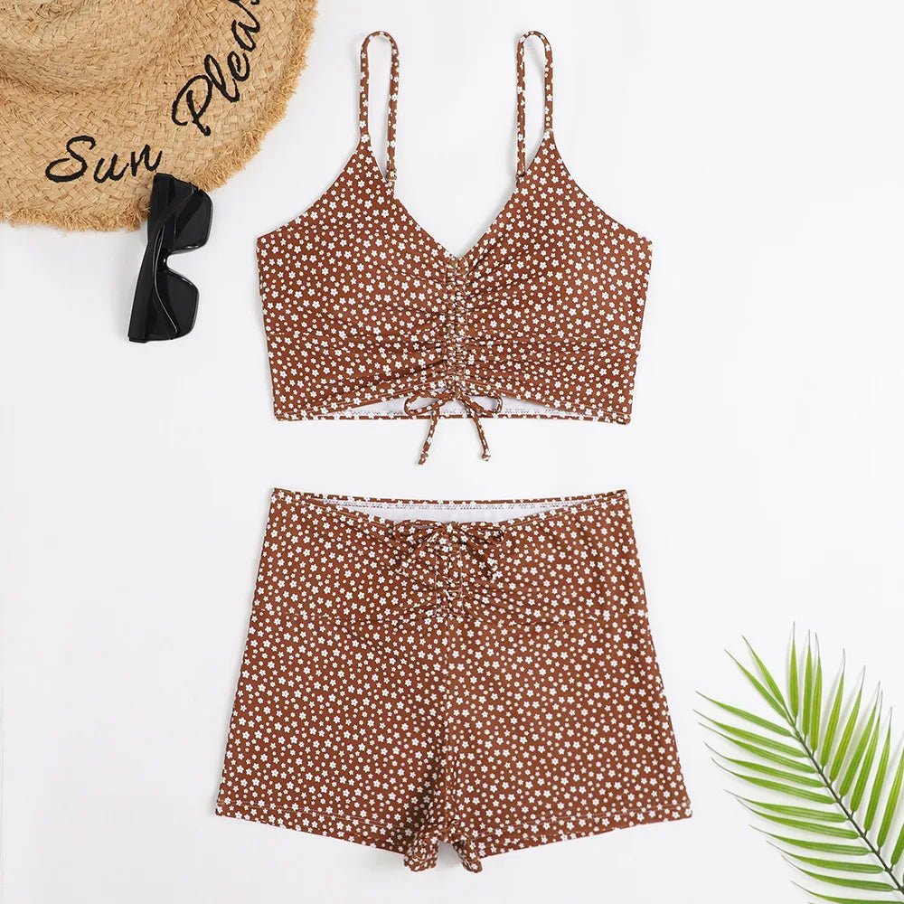 Bikini retro w drobny print z wysokim stanem i topem typu bralette - Senséra