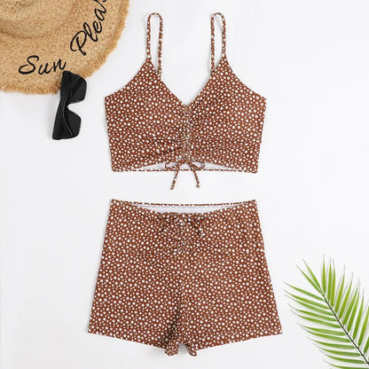 Bikini retro w drobny print z wysokim stanem i topem typu bralette - Senséra