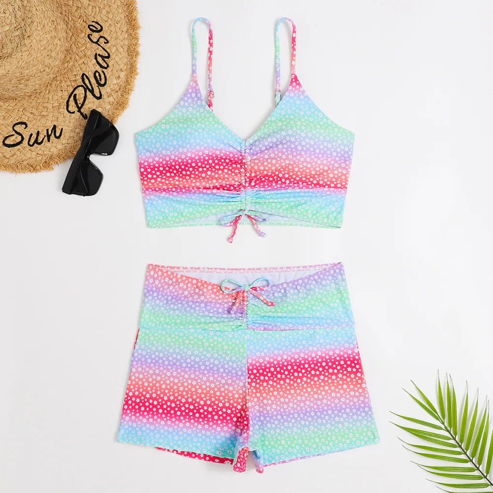Bikini retro w drobny print z wysokim stanem i topem typu bralette - Senséra