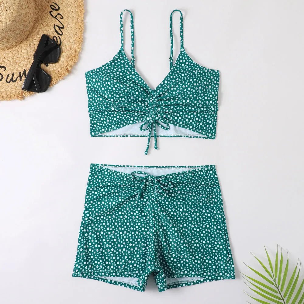 Bikini retro w drobny print z wysokim stanem i topem typu bralette - Senséra
