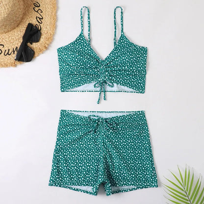 Bikini retro w drobny print z wysokim stanem i topem typu bralette - Senséra