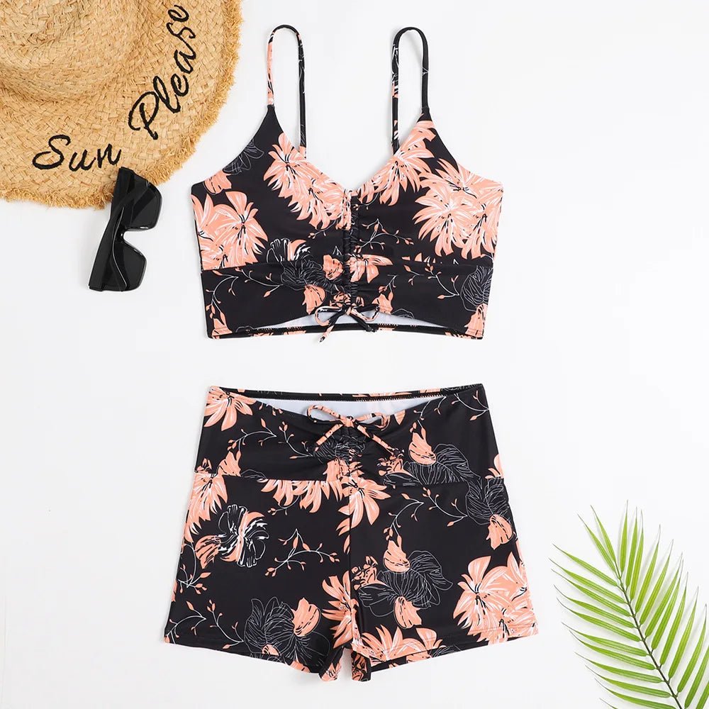 Bikini retro w drobny print z wysokim stanem i topem typu bralette - Senséra