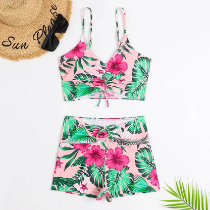 Bikini retro w drobny print z wysokim stanem i topem typu bralette - Senséra