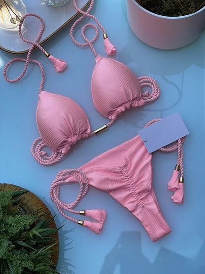 Bikini wiązane z trójkątnym topem i ozdobnymi chwostami - Senséra