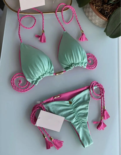 Bikini wiązane z trójkątnym topem i ozdobnymi chwostami - Senséra