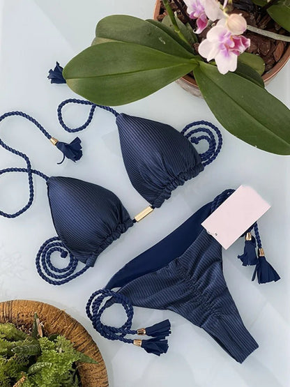 Bikini wiązane z trójkątnym topem i ozdobnymi chwostami - Senséra