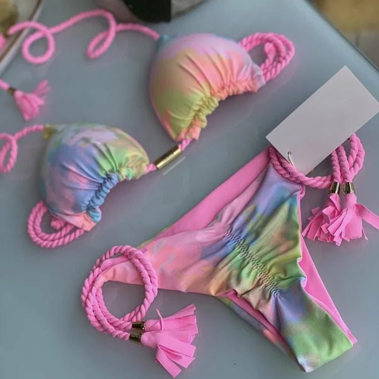 Bikini wiązane z trójkątnym topem i ozdobnymi chwostami - Senséra