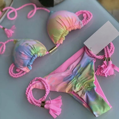 Bikini wiązane z trójkątnym topem i ozdobnymi chwostami - Senséra
