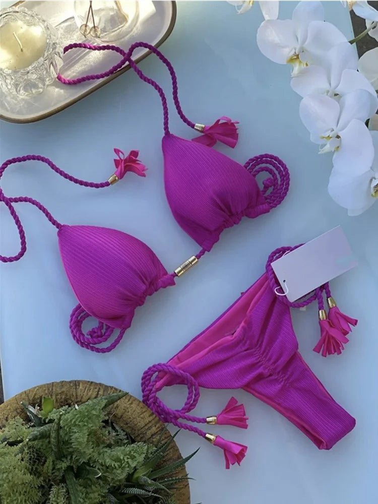 Bikini wiązane z trójkątnym topem i ozdobnymi chwostami - Senséra