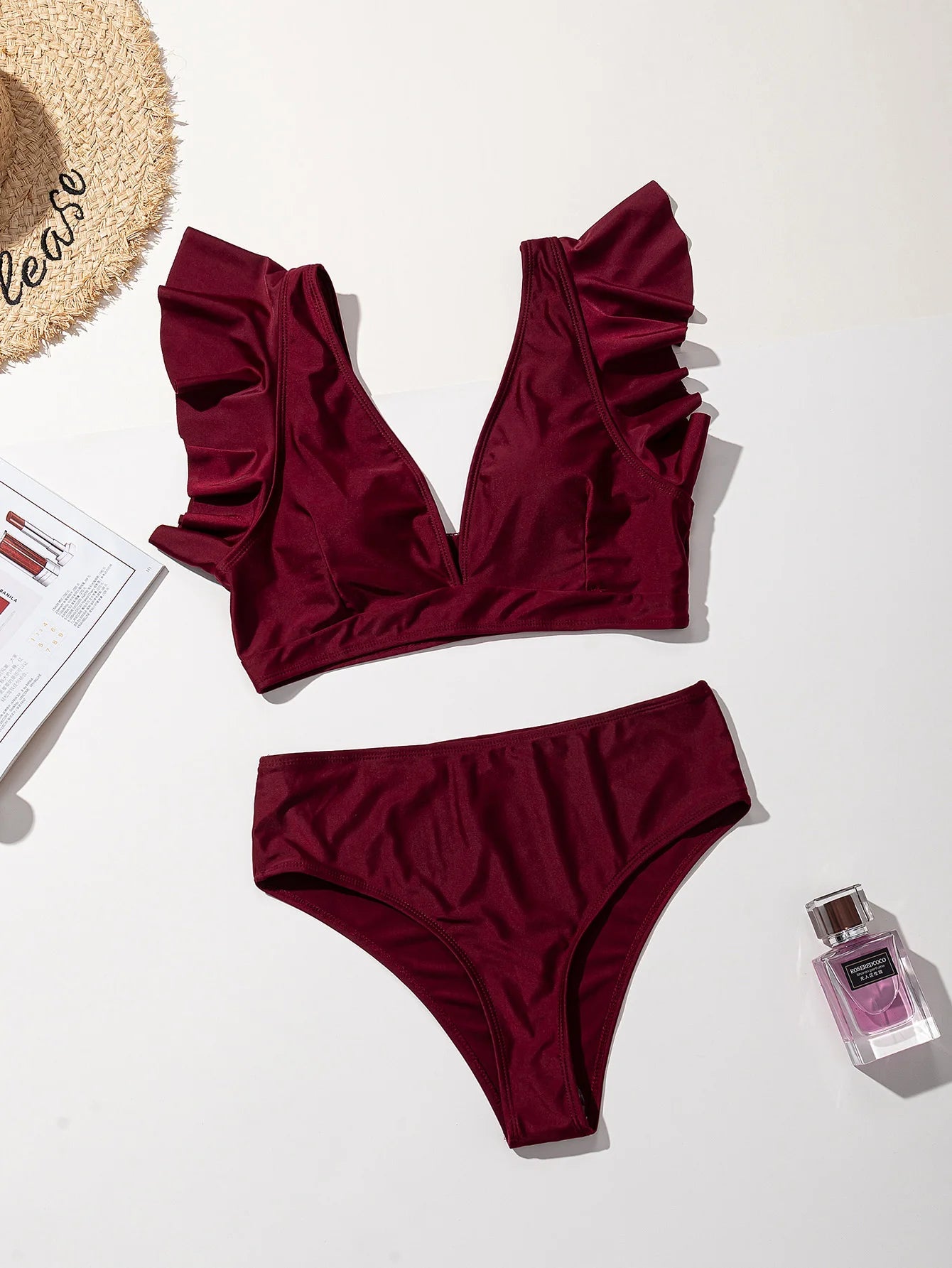Bikini z falbankowymi rękawkami i wysokim stanem w eleganckim stylu - Senséra
