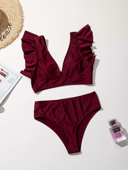 Bikini z falbankowymi rękawkami i wysokim stanem w eleganckim stylu - Senséra