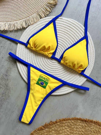 Bikini z kontrastową lamówką i haftem inspirowanym stylem brazylijskim - Senséra