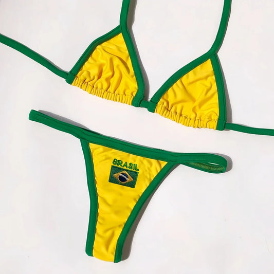 Bikini z kontrastową lamówką i haftem inspirowanym stylem brazylijskim - Senséra