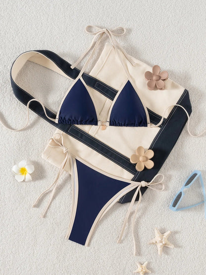 Bikini z kontrastowymi lamówkami i wiązanymi stringami o zmysłowym kroju - Senséra
