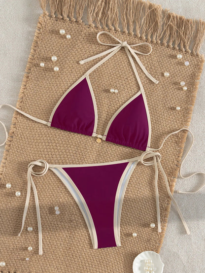 Bikini z kontrastowymi lamówkami i wiązanymi stringami o zmysłowym kroju - Senséra