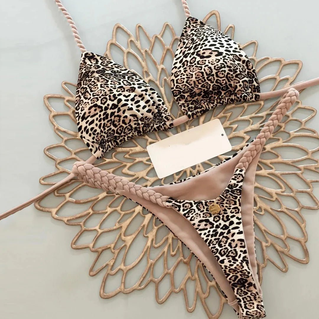 Bikini z nadrukiem i plecionymi detalami przy figach typu string - Senséra
