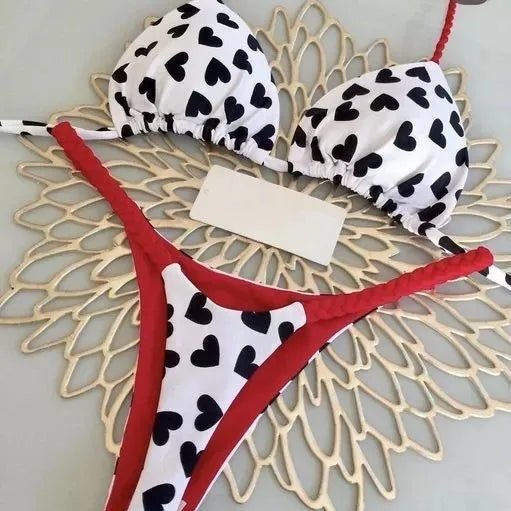 Bikini z nadrukiem i plecionymi detalami przy figach typu string - Senséra