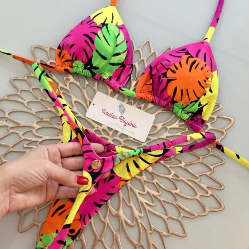 Bikini z nadrukiem i plecionymi detalami przy figach typu string - Senséra