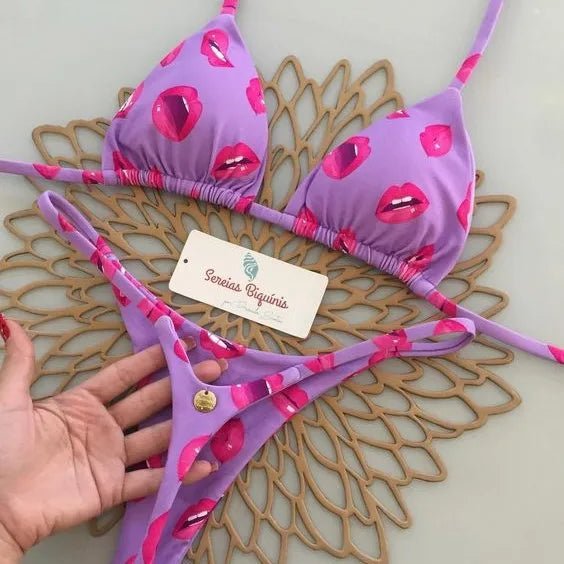 Bikini z nadrukiem i plecionymi detalami przy figach typu string - Senséra