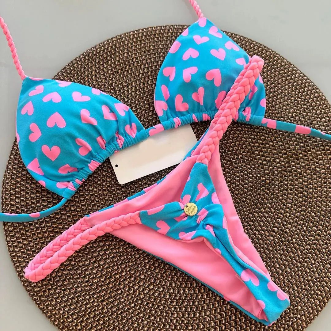 Bikini z nadrukiem i plecionymi detalami przy figach typu string - Senséra