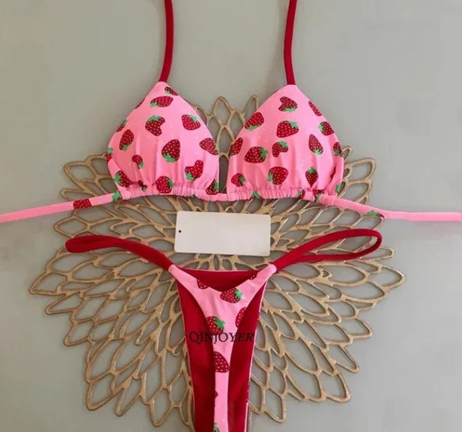 Bikini z nadrukiem i plecionymi detalami przy figach typu string - Senséra
