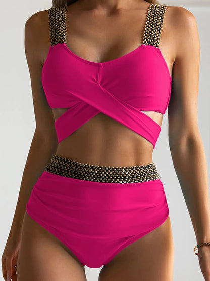 Bikini z wysokim stanem i krzyżowanym topem z biżuteryjnymi ramiączkami - Senséra