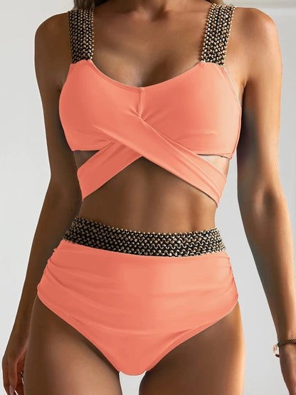 Bikini z wysokim stanem i krzyżowanym topem z biżuteryjnymi ramiączkami - Senséra