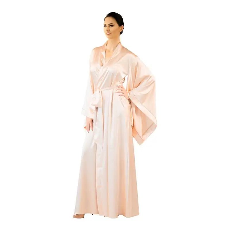 Długi szlafrok satynowy damski oversize z szerokimi rękawami kimono - Senséra
