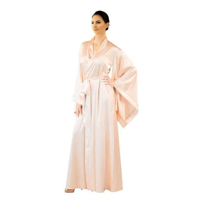 Długi szlafrok satynowy damski oversize z szerokimi rękawami kimono - Senséra