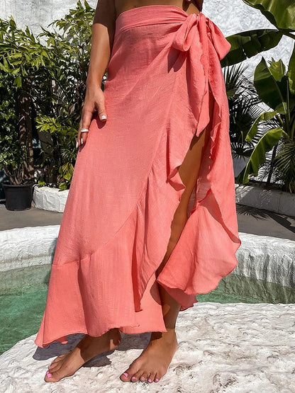 Długie pareo plażowe z wiązaniem i wysokim rozcięciem w eleganckim stylu - Senséra