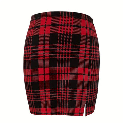 Dopasowana spódniczka mini w kratę z wysokim stanem elegancka - Senséra