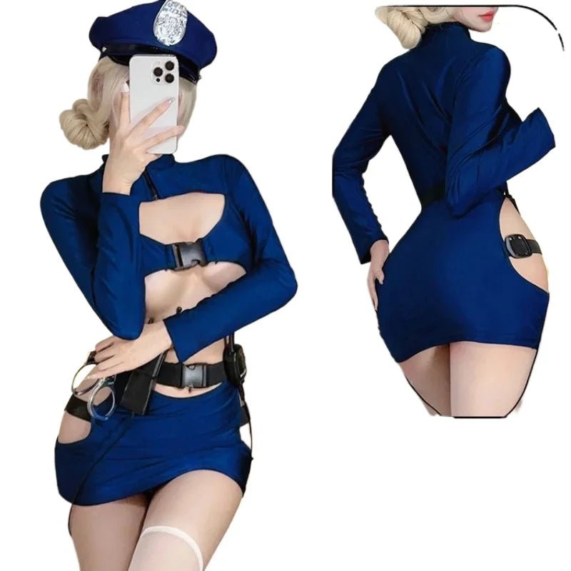 Dopasowana sukienka policjantki z wycięciami i paskami modelującymi sylwetkę - Senséra