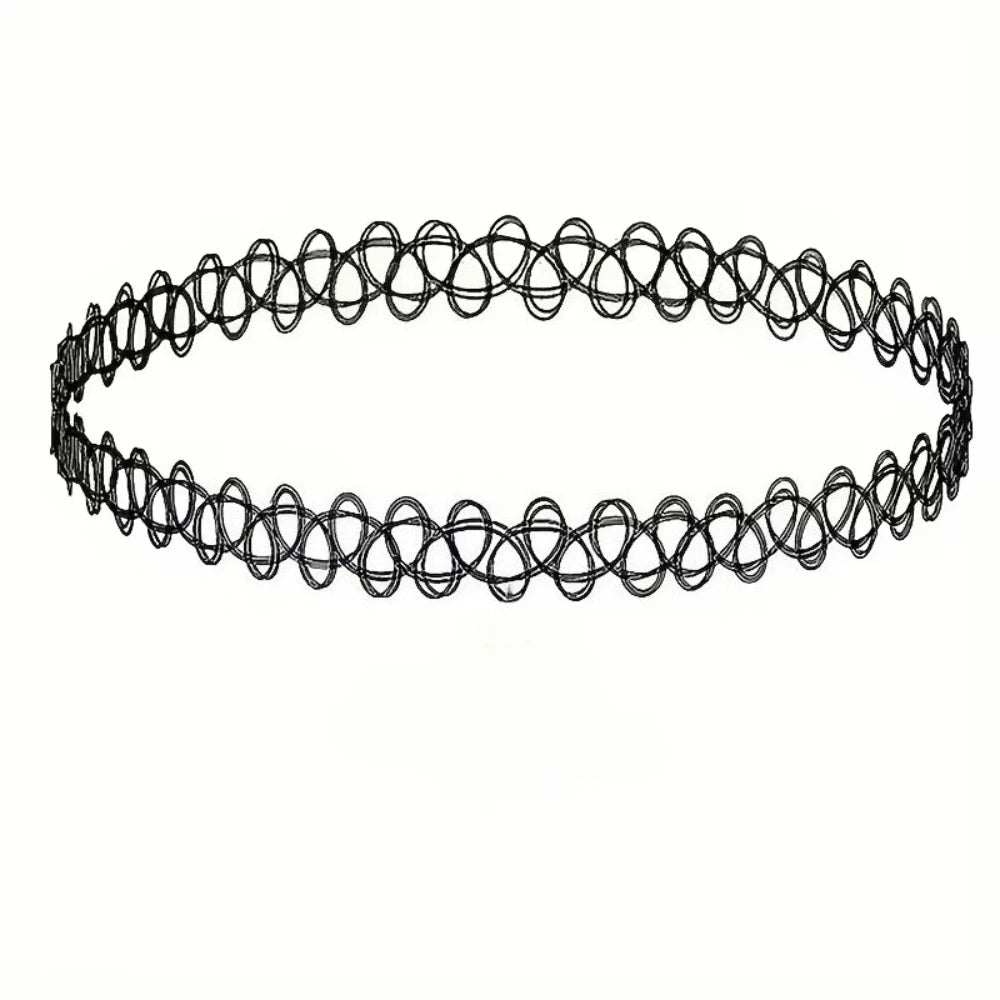 Elastyczny choker pleciony w stylu gotyckim z czarnej żyłki - Senséra