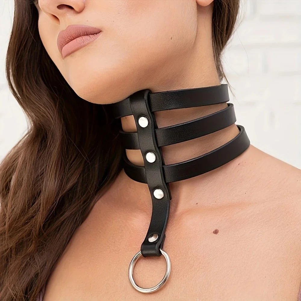 Harness choker damski z paskami i ringiem na szyję - Senséra