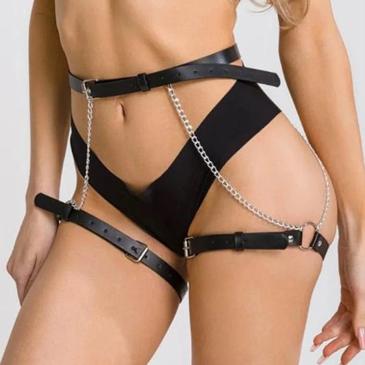 Harness damski na biodra i uda z łańcuszkami i paskami regulowanymi - Senséra