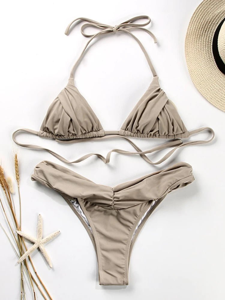 Klasyczne bikini wiązane z marszczonymi figami i trójkątnym topem - Senséra