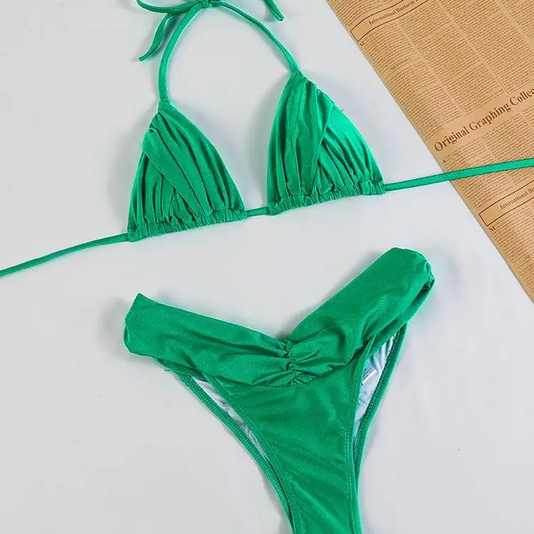 Klasyczne bikini wiązane z marszczonymi figami i trójkątnym topem - Senséra
